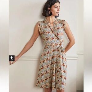 Boden - Ruffle Fixed Wrap Jersey Dress — poppy bloom — size 6 R